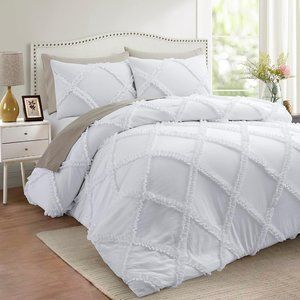 Comforter Set King Size Bedding - 3 Piece Farmhouse Cover Ruffle & Lightweight